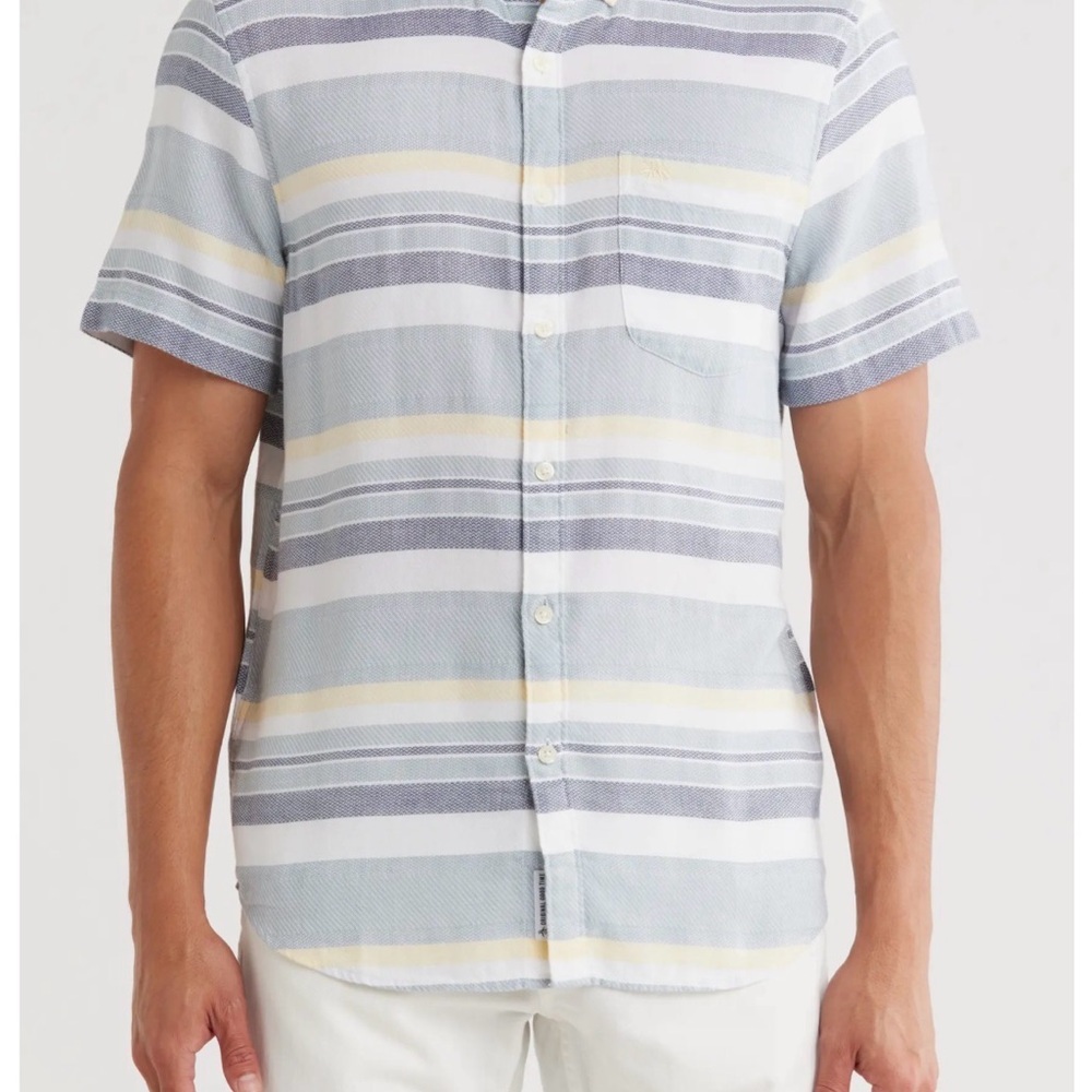 Original Penguin Men's Striped Button-Down Shirt - Blue, Gray, Yellow